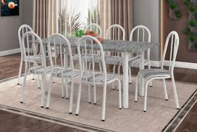 Conjunto Mesa Granito 1,80cm Cromo Branco com 8 Cadeiras (056) Listrado DUMA - ARTEFAMOL 8596