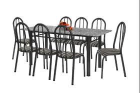 Conjunto Mesa Granito 1,80cm Cromo Preto com 8 Cadeiras (056) Listrado DUMA - ARTEFAMOL 8595