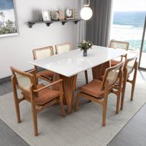Conjunto Mesa Gus 180x90 C/ Vidro + 4 Cadeiras Gus + 2 Cadeiras Gus Com Braços Assento Estofado Corano Marrom Mescla Conjunto Mesa Gus 180x90 C/ Vidro + 4 Cadeiras Gus + 2 Cadeiras Gus Com Braços Assento Estofado Corano Marrom Mescla