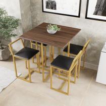 Conjunto Mesa Imbuia 4 Cadeiras Pequena Estofado Industrial Dourado