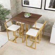 Conjunto Mesa Imbuia 4 Cadeiras Pequena Estofado Industrial Dourado