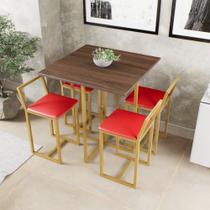 Conjunto Mesa Imbuia 4 Cadeiras Pequena Estofado Industrial Dourado