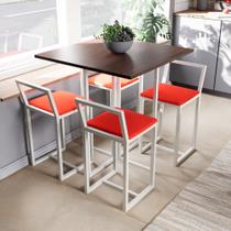 Conjunto Mesa Imbuia 4 Cadeiras Pequena Estofado Industrial White