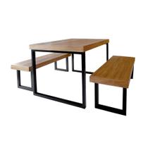 Conjunto Mesa Industrial Bernardo 1,30m Ferragem Preta com 2 Bancos Industrial Bernardo
