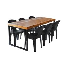 Conjunto Mesa Industrial Bernardo 1,80 Ferragem Preta com 6 Cadeiras New Alegra Preta