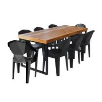 Conjunto Mesa Industrial Bernardo 2,20 Ferragem Preta com 8 Cadeiras New Alegra Preta