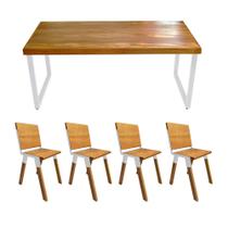 Conjunto Mesa Industrial Bernardo Madeira Maciça 1,30mx80cm C/ Ferragem Branca e 4 Cadeiras Detroit Conjunto Mesa Industrial Bernardo Madeira Maciça 1,30mx80cm C/ Ferragem Branca e 4 Cadeiras Detroit