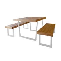 Conjunto Mesa Industrial Lanna 1,80m Ferragem Branca com 2 Bancos Industrial Lanna