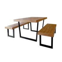 Conjunto Mesa Industrial Lanna 1,80m Ferragem Preta com 2 Bancos Industrial Lanna