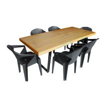 Conjunto Mesa Industrial Lanna 2,00 Ferragem Preta com 6 Cadeiras New Alegra Preta