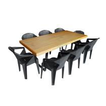Conjunto Mesa Industrial Lanna 2,20 Ferragem Preta com 8 Cadeiras New Alegra Preta