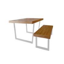 Conjunto Mesa Industrial Lanna 2,20m Ferragem Branca com Banco Industrial Lanna