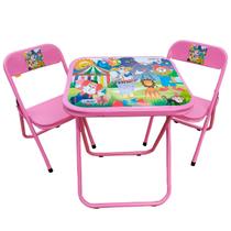 Conjunto Mesa Infantil 2 Cadeira até 40 kg Mesinha Rosa Azul Branco Preto Estampa Zoo ou Circo