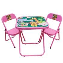 Conjunto Mesa Infantil 2 Cadeira até 40 kg Mesinha Rosa Azul Branco Preto Estampa Zoo ou Circo