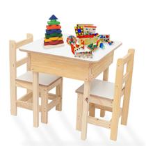 Conjunto Mesa Infantil 57x57cm Madeira C/ 2 Cadeiras C/ Baú