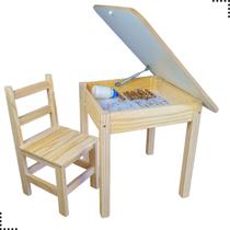 Conjunto Mesa Infantil Baú Porta Treco Didática Mesinha Escolar Educativa Atividades Com Cadeira de Madeira Reforçada Criança Menino Menina Resistente