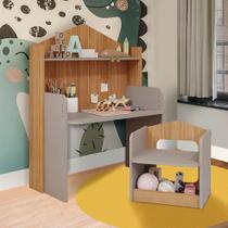 Conjunto Mesa Infantil Com Banquinho 100% MDF Cinza Nature Conny Shop JM