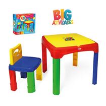 Conjunto mesa infantil com bau big grande reforçada de atividades refeição brincadeira + 1 cadeira