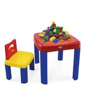 Conjunto mesa infantil com cadeira e blocos de montar 26 pçs