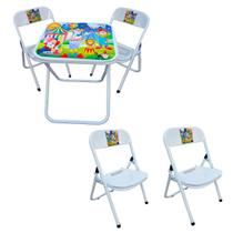 Conjunto Mesa Infantil Dobrável C/ 4 Cadeira Aço Até 40kg Ideal P/ Crianças Cor Divertida Estampa Lúdica Não Risca Chão