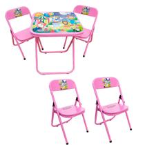 Conjunto Mesa Infantil Dobrável C/ 4 Cadeira Aço Até 40kg Ideal P/ Crianças Cor Divertida Estampa Lúdica Não Risca Chão