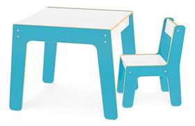 Conjunto Mesa Infantil Em Madeira Com 1 Cadeira Azul Junges Super Resistente 991