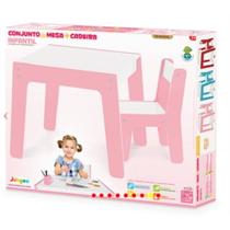 Conjunto Mesa Infantil Em Madeira Com Cadeira Rosa Junges