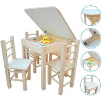 Conjunto Mesa Infantil Madeira Maciça Bau Com 4 Cadeiras Premium