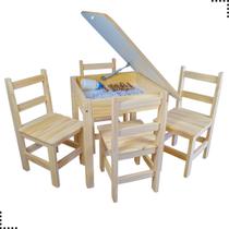 Conjunto Mesa Infantil Porta Treco Baú Mesinha Escolar Educativa Didática Criança Com 4 Cadeiras Madeira Reforçada Pinus Resistente