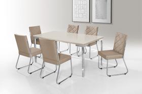 Conjunto mesa inovare cr 1,60x0,90 mdf c/ vidro/ com 6 cadeiras dallas