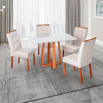 Conjunto Mesa Itália com 4 Cadeiras Madeira Maciça, Detalhe em Botonê e Estofada Sophia Espresso Móveis