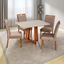 Conjunto Mesa Itália com 4 Cadeiras Madeira Maciça e Estofada Bella Espresso Móveis