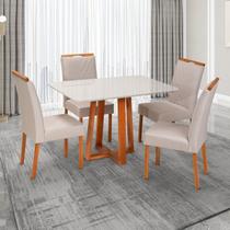Conjunto Mesa Itália com 4 Cadeiras Madeira Maciça, Estofada e Bordada Liz Espresso Móveis