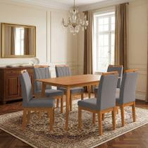 Conjunto Mesa Jantar 120x90 com 6 Cadeiras Blend Pés Madeira Maciça Design Elegante - Cinza Escuro Conjunto Mesa Jantar 120x90 com 6 Cadeiras Blend Pés Madeira Maciça Design Elegante - Cinza Escuro
