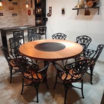 Conjunto Mesa Jantar 1,60m Madeira Giratória 8 Cadeiras Aluminio Fundido