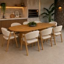 Conjunto Mesa Jantar 220cm 8 Cadeiras Madeira Laminada Sala Área Gourmet Moderna Savana Organica cor:material sintético CARAMELO
