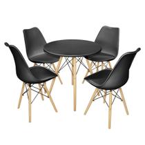 Conjunto Mesa Jantar 4 Cadeiras Eames 70cm Redonda Preta Design Moderno PP