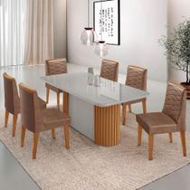 Conjunto Mesa Jantar Aspen Tampo Mdf Vidro 6 Cadeiras Eloise Moderna Tork Off White Naturale Conjunto Mesa Jantar Aspen Tampo Mdf Vidro 6 Cadeiras Eloise Moderna Tork Off White Naturale