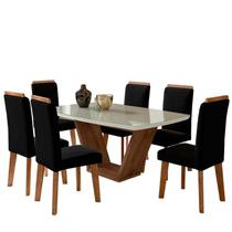 Conjunto Mesa Jantar com 06 Cadeiras Diamante RV Móveis Cinamomo/Grafite/Preto