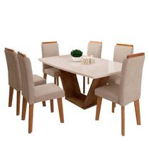 Conjunto Mesa Jantar com 06 Cadeiras Diamante RV Móveis Cinamomo/Off White/Pena Caramelo
