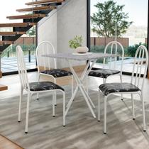 Conjunto Mesa Jantar Diamante 4 Cadeiras Estofadas Tampo Quadrado MDF Branco Floral