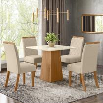 Conjunto Mesa Jantar Dora em Laca com 4 Cadeiras Estofadas Bella - Nature/Off White/Linho Nature / Off White / Linho Conjunto Mesa Jantar Dora em Laca com 4 Cadeiras Estofadas Bella - Nature/Off White/Linho Nature / Off White / Linho