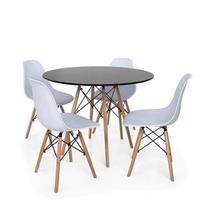 Conjunto Mesa Jantar Eames 110cm Preta e 4 Cadeiras PP Brancas Design Escandinavo Eventos e Escritórios