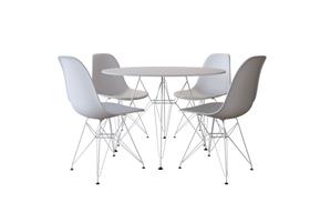 Conjunto Mesa Jantar Eames Eiffel Redonda Branca 90cm com 4 Cadeiras Brancas Base Ferro Branco Conjunto Mesa Jantar Eames Eiffel Redonda Branca 90cm com 4 Cadeiras Brancas Base Ferro Branco