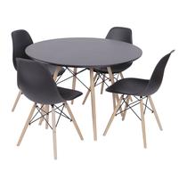 Conjunto Mesa Jantar Eames Redonda Preta 110cm e 4 Cadeiras PP Pretas Design Clássico para Sala de Jantar, Eventos e Escritórios Conjunto Mesa Jantar Eames Redonda Preta 110cm e 4 Cadeiras PP Pretas Design Clássico para Sala de Jantar, Eventos e Escritórios