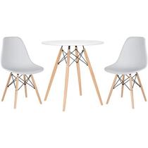 Conjunto Mesa Jantar Eiffel 70cm Branca + 2 Cadeiras Charles Eames - Branca