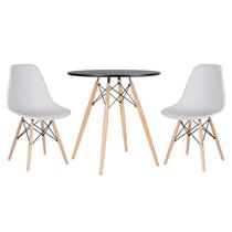 Conjunto Mesa Jantar Eiffel 70cm Preta + 2 Cadeiras Charles Eames - Branca