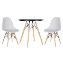 Conjunto Mesa Jantar Eiffel 70Cm Preta + 2 Cadeiras Charles