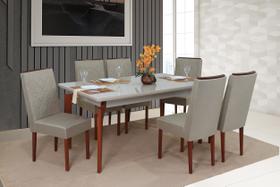 Conjunto Mesa Jantar Floripa 6 Cadeiras Linho Marfim Madeira Mel Tampo Off White Conjunto Mesa Jantar Floripa 6 Cadeiras Linho Marfim Madeira Mel Tampo Off White