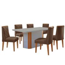 Conjunto Mesa Jantar Isadora 180cm 6 Cadeiras Isadora Moderna Mobília Veludo Marrom Off White Naturale